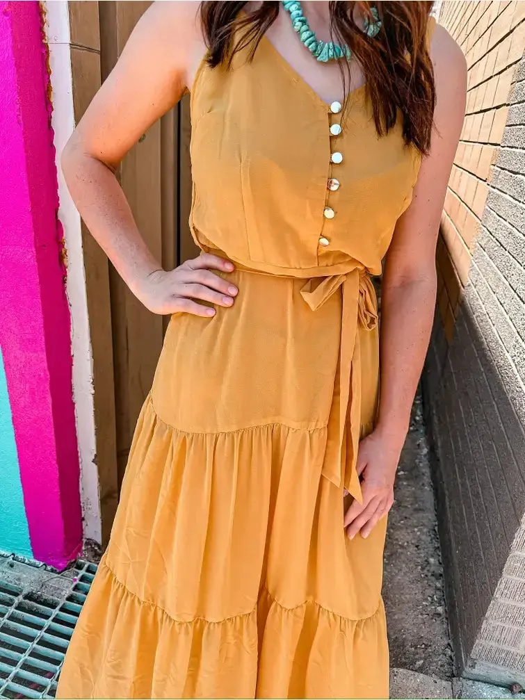 Callie Drop Waist Maxi Dress : Mustard